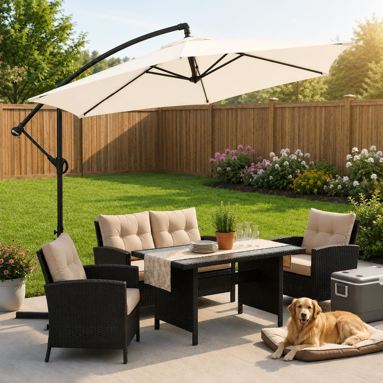 9ft Offset Cantilever Patio Umbrella with Tilt – Weatherproof Outdoor Shade Umbrella for Backyard, Deck & Garden