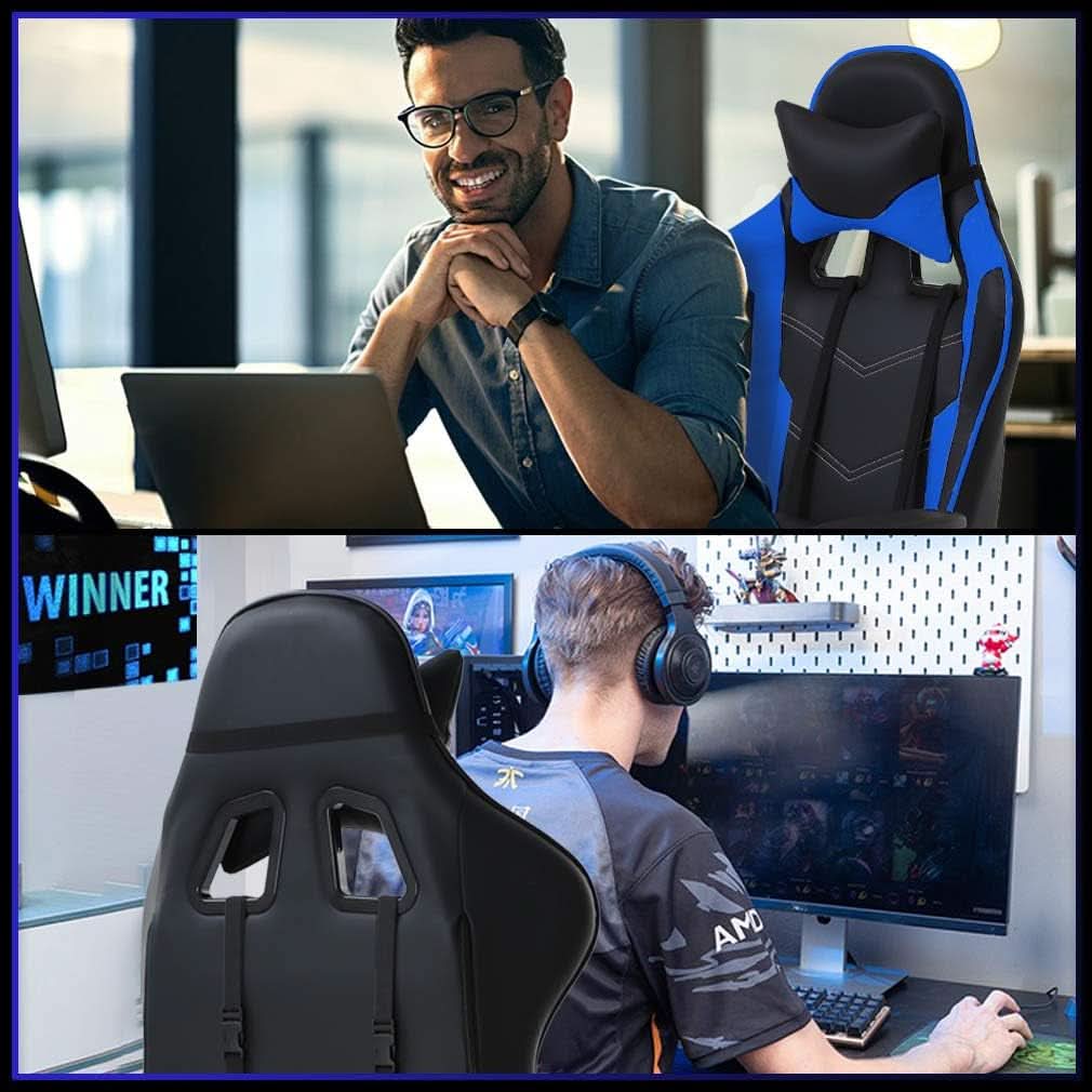 Blue Gaming Chair With Footrest And Lumbar Support For Desk-3