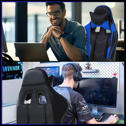 Blue Gaming Chair With Footrest And Lumbar Support For Desk-3