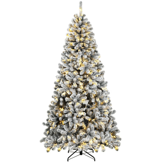 6ft Flocked Prelit Christmas Tree, Northern Pine, Artificial Xmas Tree with Curved Tips, LEDs