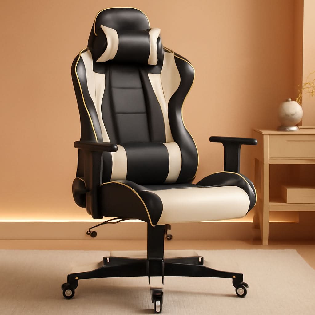 White Leather Ergonomic Gaming Chair With Lumbar Support-0