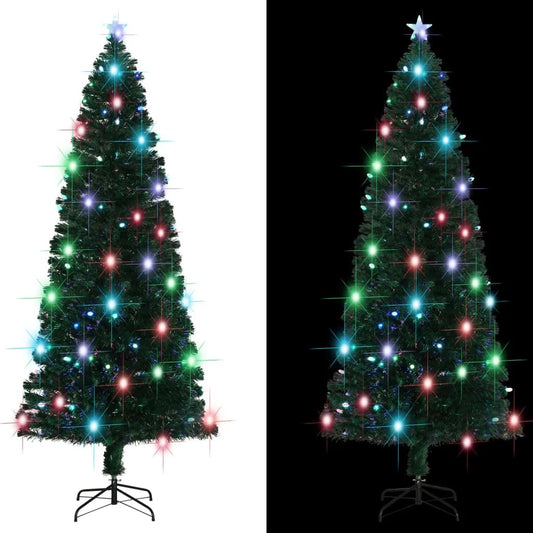 vidaXL Artificial Pre-lit Christmas Tree with Stand Xmas Tree Fiber Optic-0