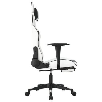 vidaXL Gaming Chair with Footrest White and Black Faux Leather-2