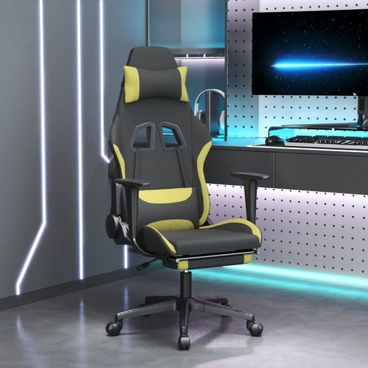 vidaXL Gaming Chair with Footrest Black and Light Green Fabric-0