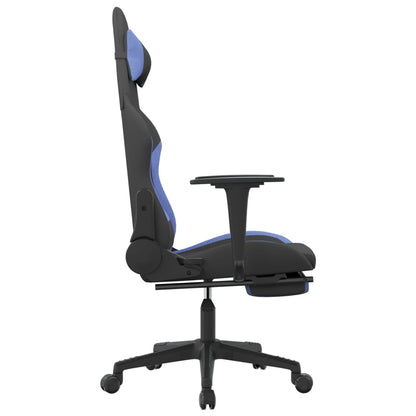 vidaXL Gaming Chair with Footrest Black and Blue Fabric-2