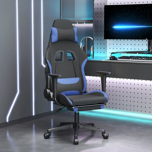 vidaXL Gaming Chair with Footrest Black and Blue Fabric-0