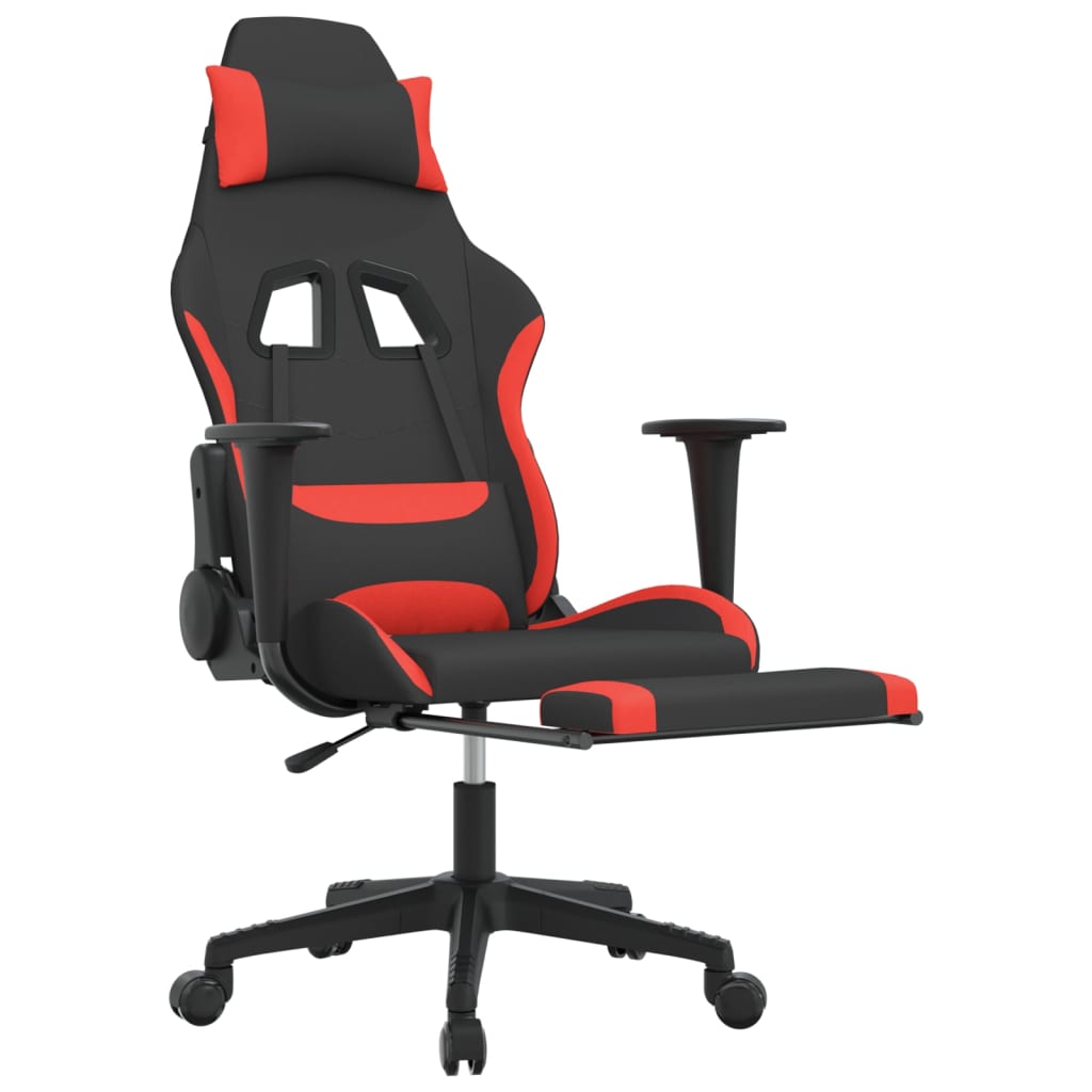 vidaXL Gaming Chair with Footrest Black and Red Fabric-4