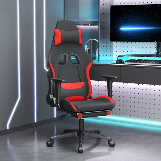 vidaXL Gaming Chair with Footrest Black and Red Fabric-0