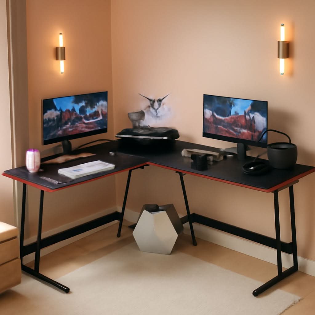L Shaped Gaming Desk With Monitor Riser 51 Inch Corner Desk