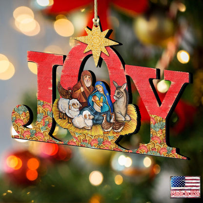 Joy Nativity Wooden Ornaments by G. DeBrekht - Nativity Holiday Decor - 8121454-2