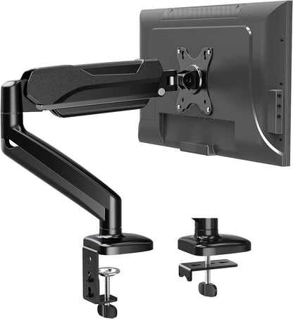 Single Monitor Desk Mount, Adjustable Gas Spring Monitor Arm Support Max 32 Inch, 4.4-17.6Lbs Screen, Computer Monitor Stand Holder with Clamp/Grommet Mounting Base, VESA Mount Bracket, Black
