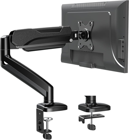 Single Monitor Desk Mount, Adjustable Gas Spring Monitor Arm Support Max 32 Inch, 4.4-17.6Lbs Screen, Computer Monitor Stand Holder with Clamp/Grommet Mounting Base, VESA Mount Bracket, Black