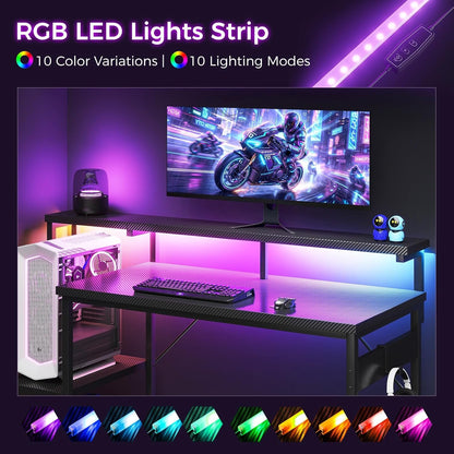 55 Inch Gaming Desk With LED Lights
