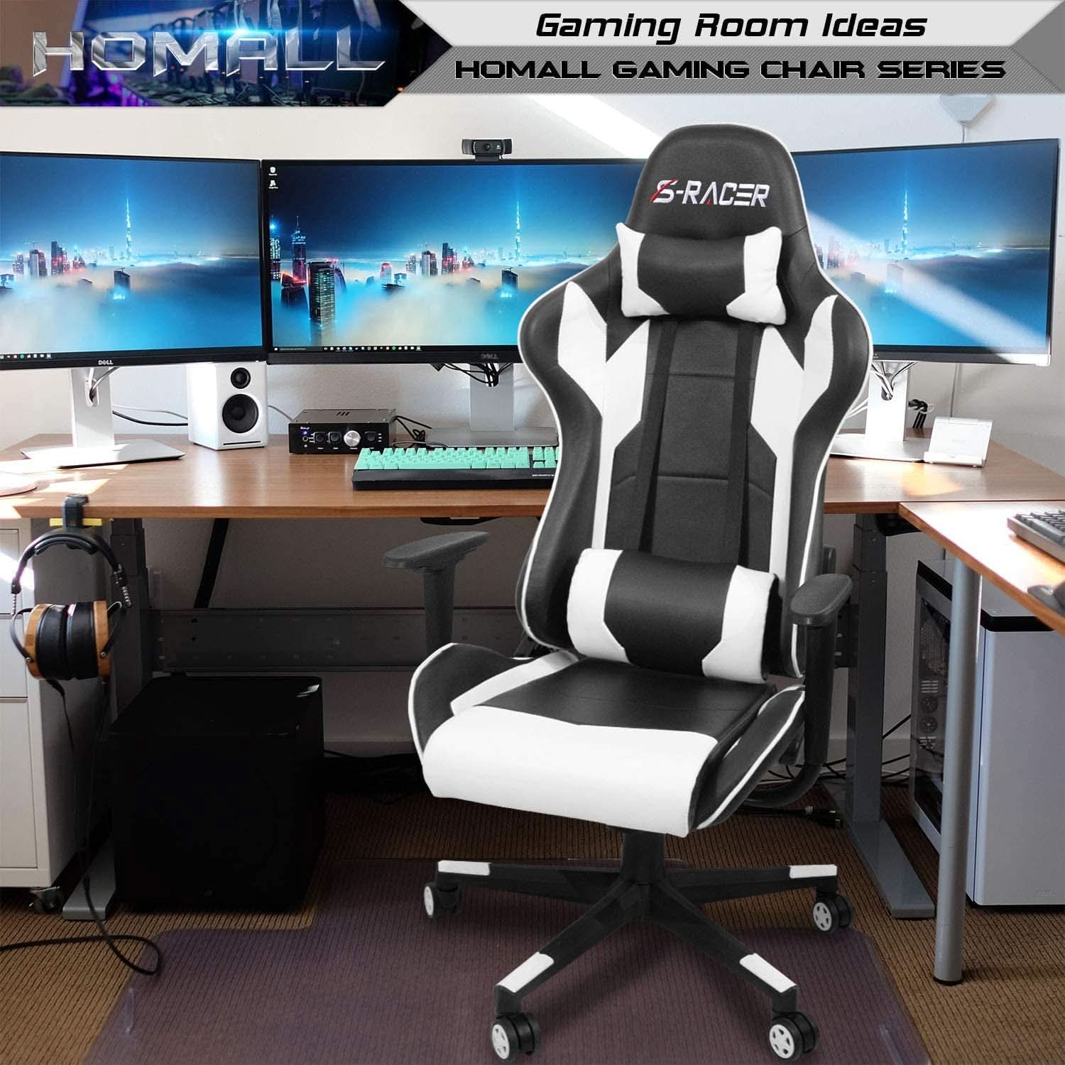 White Leather Ergonomic Gaming Chair With Lumbar Support-1
