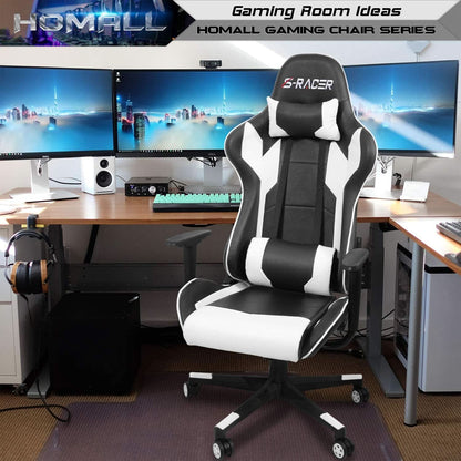 White Leather Ergonomic Gaming Chair With Lumbar Support-1