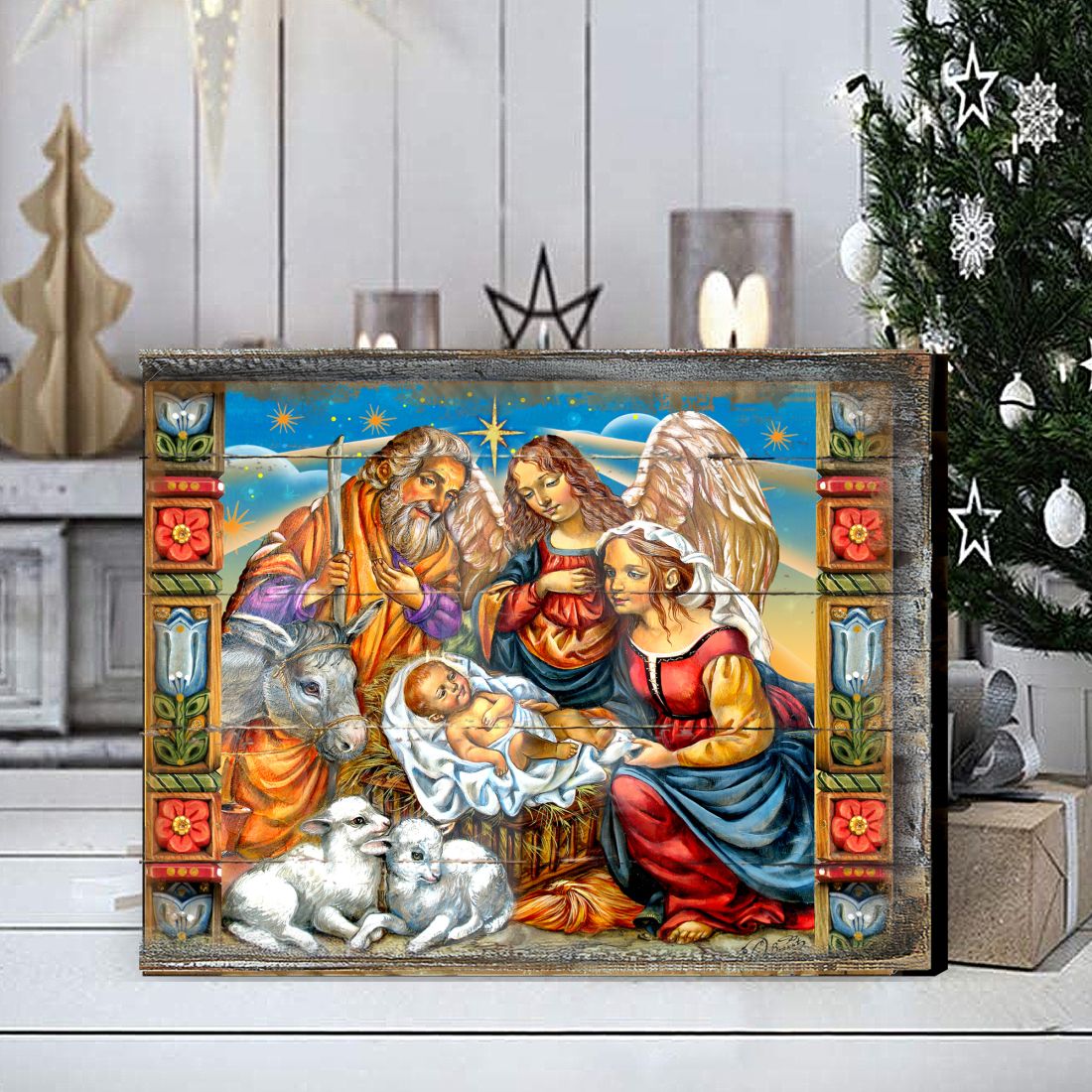 Hitchin Nativity Wooden Wall Art by G. DeBrekht - Nativity Holiday Decor - 8614031B-0
