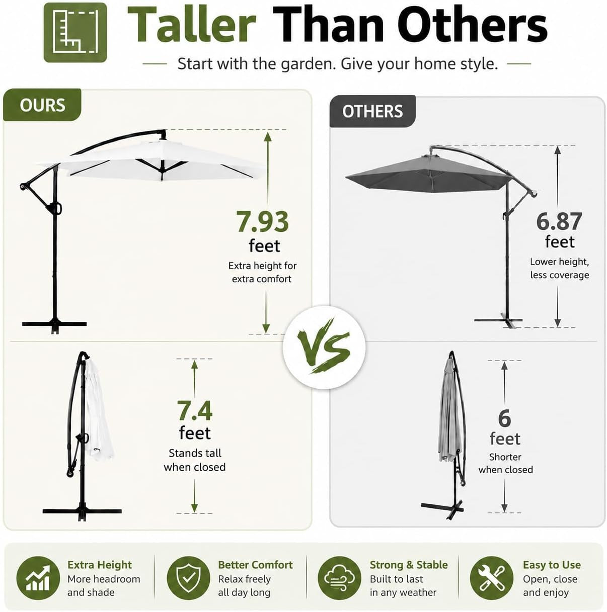 9ft Offset Cantilever Patio Umbrella with Tilt – Weatherproof Outdoor Shade Umbrella for Backyard, Deck & Garden