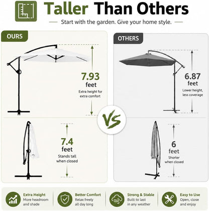 9ft Offset Cantilever Patio Umbrella with Tilt – Weatherproof Outdoor Shade Umbrella for Backyard, Deck & Garden