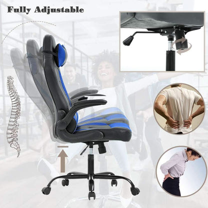 Blue PU Leather Ergonomic Gaming Chair With Lumbar Support-4