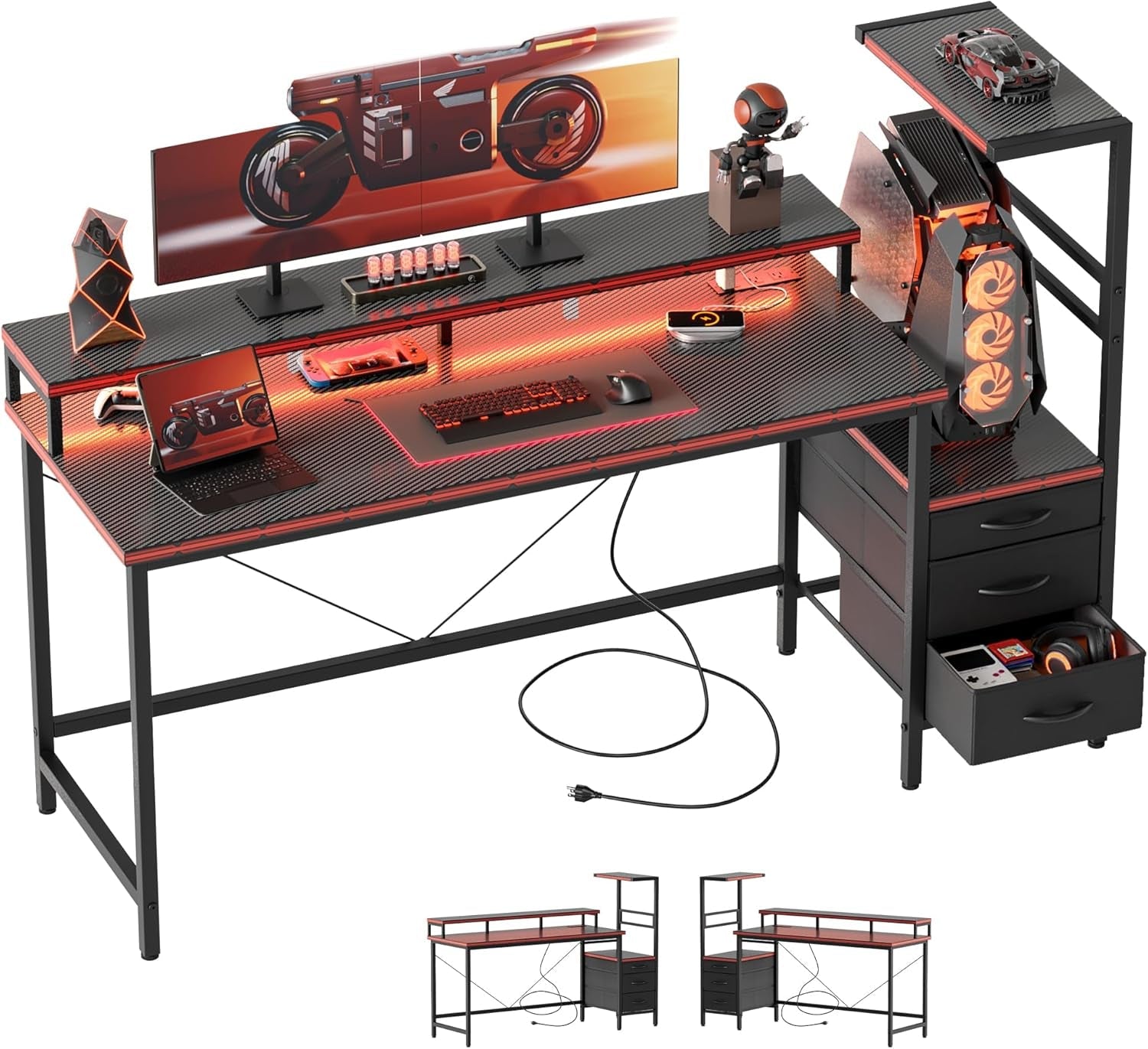 Multifunctional Gaming Desk With Integrated LED Lighting-0