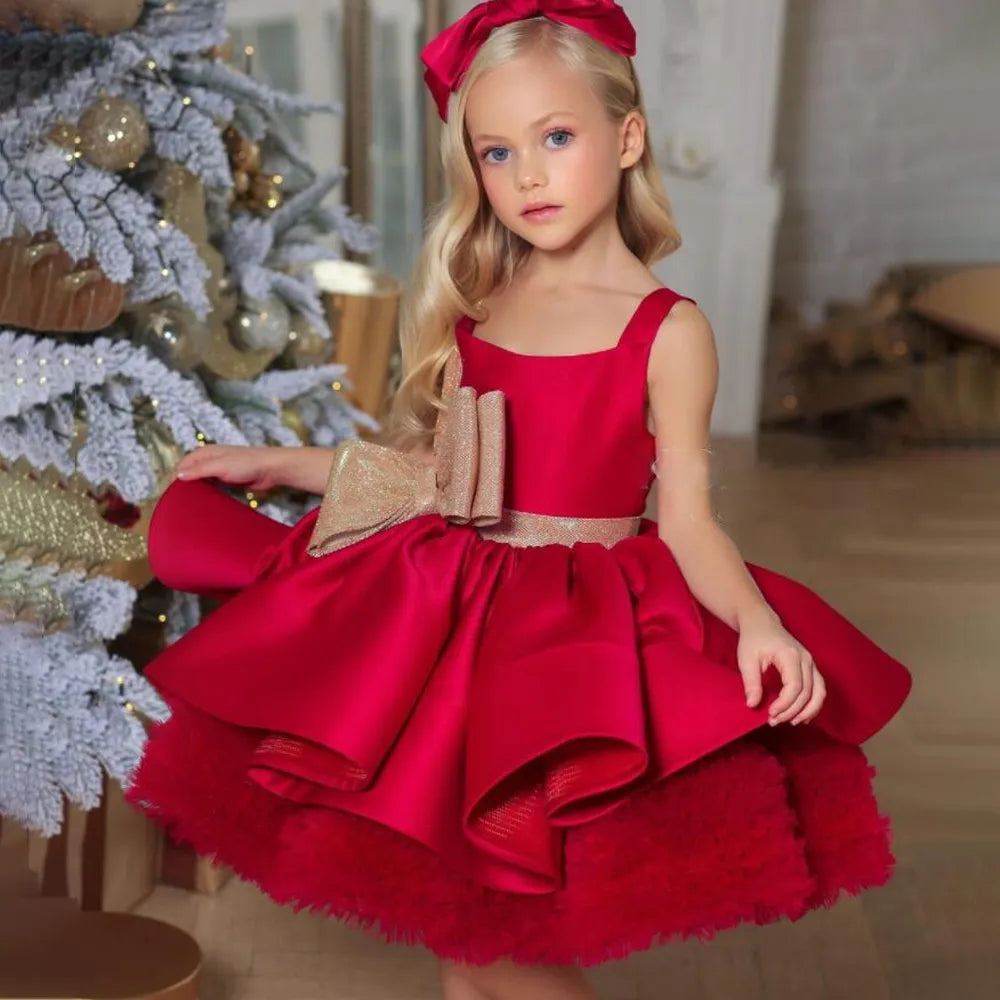 Summer Girls Sequins Bow Princess Dress for Kids Tulle Birthday Tutu Party Dresses Girl Shoulderless Christmas Evening Prom Gown