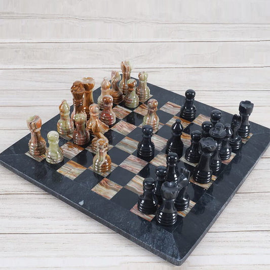 Black And Multi Green 15 Inches Premium Quality Marble Chess Set-0