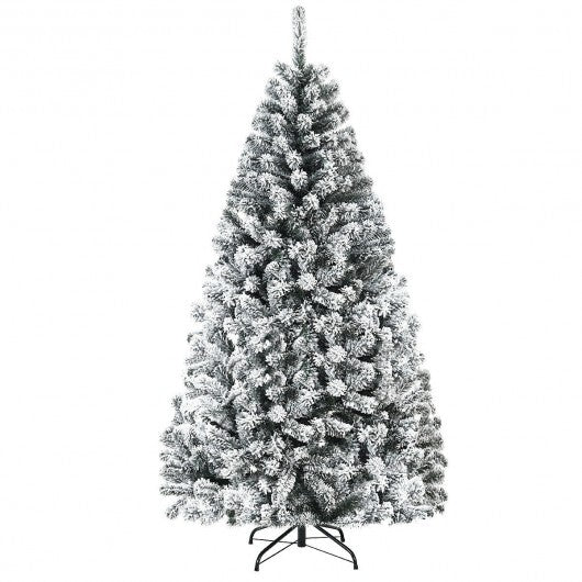 6-Foot Artificial Snow-Flocked Hinged Christmas Tree with Metal Stand – White