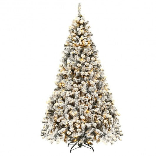 Pre-Lit Premium Snow Flocked Hinged Artificial Christmas Tree-7.5 ft - Color: White - Size: 7.5 ft