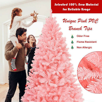 6 Feet Pink Artificial Hinged Spruce Full Christmas Tree with Foldable Metal Stand-3