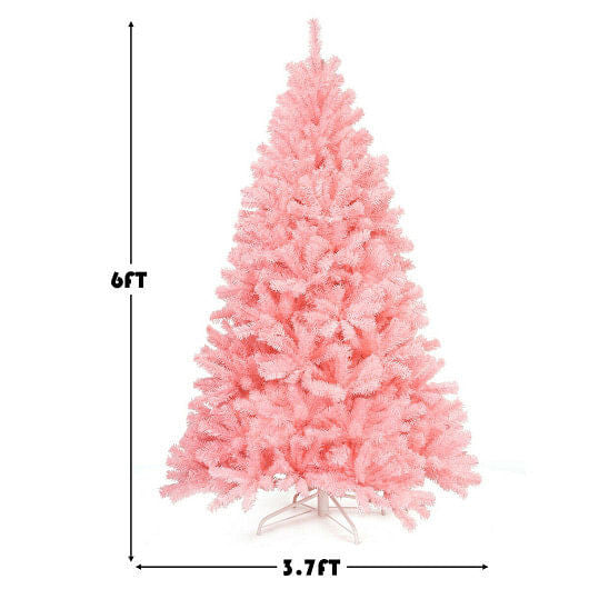 6 Feet Pink Artificial Hinged Spruce Full Christmas Tree with Foldable Metal Stand-4