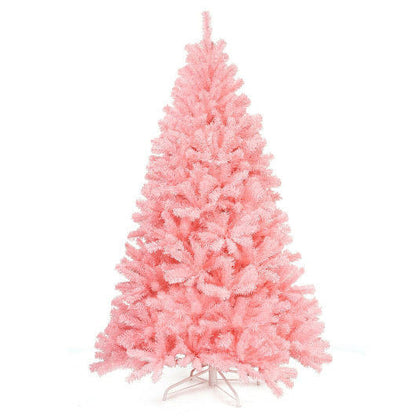 6 Feet Pink Artificial Hinged Spruce Full Christmas Tree with Foldable Metal Stand-0