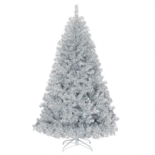 6-Foot Hinged Unlit Artificial Silver Tinsel Christmas Tree with Metal Stand