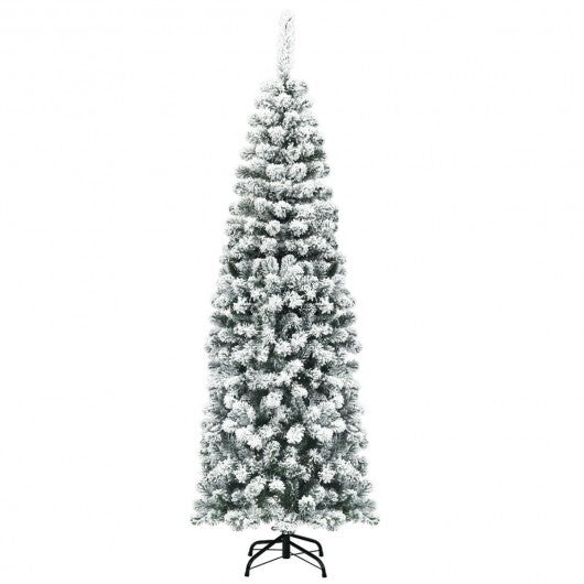 6-Foot Unlit Snow-Flocked Artificial Pencil Christmas Tree – Hinged, 500 Branch Tips