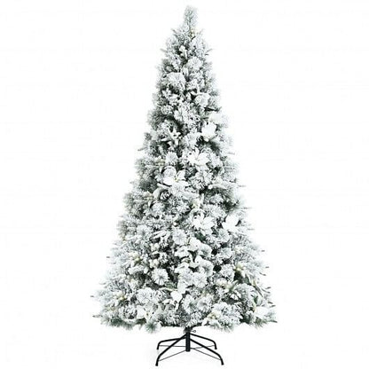 7 Feet Snow Flocked Christmas Tree with Poinsettia Flowers-0