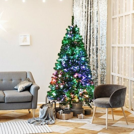 6 Feet Pre-lit Fiber Optic Artificial Christmas Tree with 617 Branch Tips-1