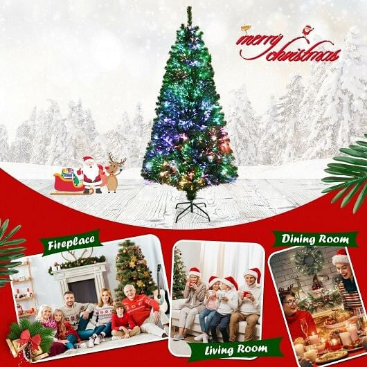 6 Feet Pre-lit Fiber Optic Artificial Christmas Tree with 617 Branch Tips-2