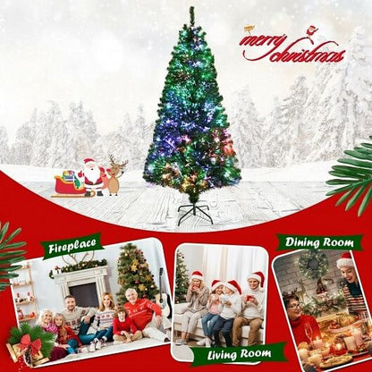 6 Feet Pre-lit Fiber Optic Artificial Christmas Tree with 617 Branch Tips-2