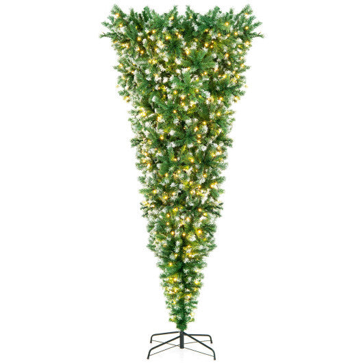 7.5-Foot Pre-Lit Snowy Upside-Down Christmas Tree – 1,100 Branch Tips