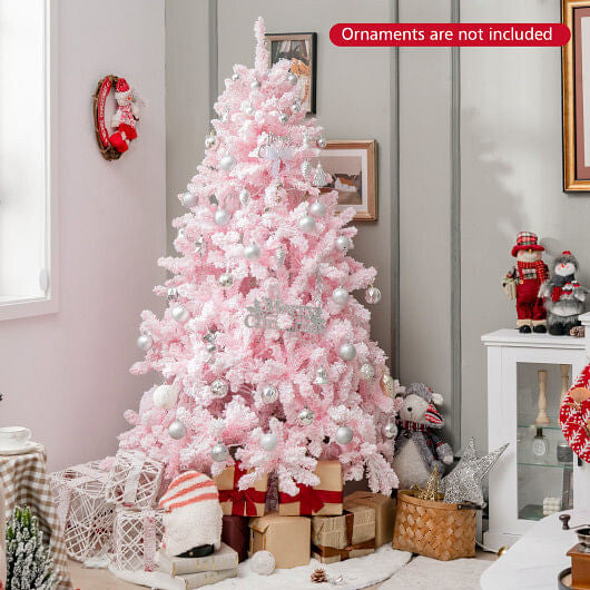 6 FT Flocked Artificial Xmas Tree Hinged with 350 LED Lights-0