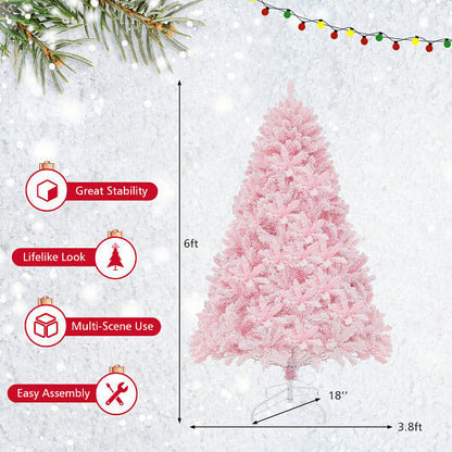 6 FT Flocked Artificial Xmas Tree Hinged with 350 LED Lights-3