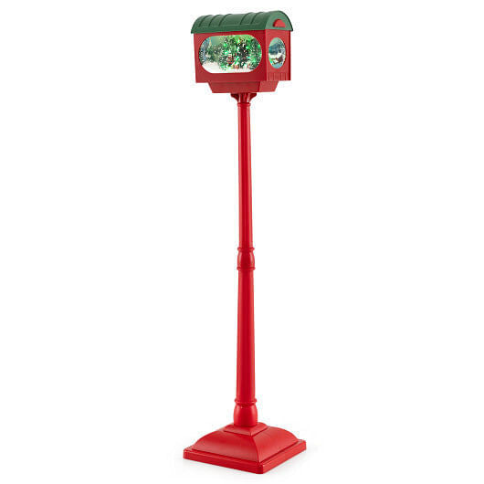 59 Inch Christmas Street Lamp with Sound-Activated Snow Globe Lantern-Red-0