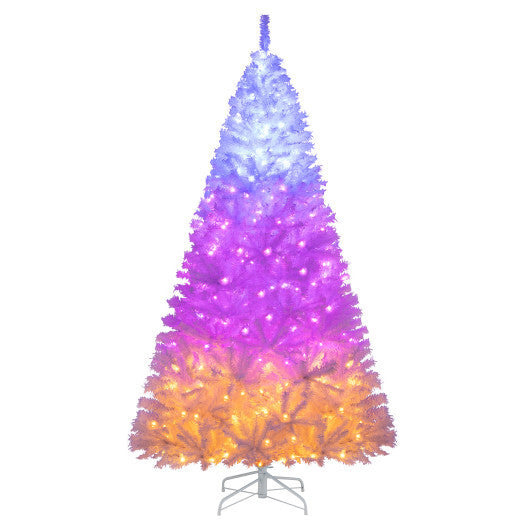 7 Feet Artificial Christmas Tree Hinged Pre-Lit Xmas Tree with 11 Lighting Modes - Color: White - Size: 7.5 ft