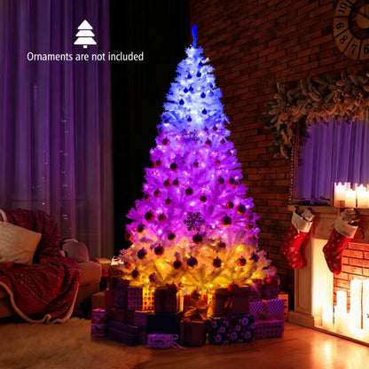 7 Feet Artificial Christmas Tree Hinged Pre-Lit Xmas Tree with 11 Lighting Modes - Color: White - Size: 7.5 ft