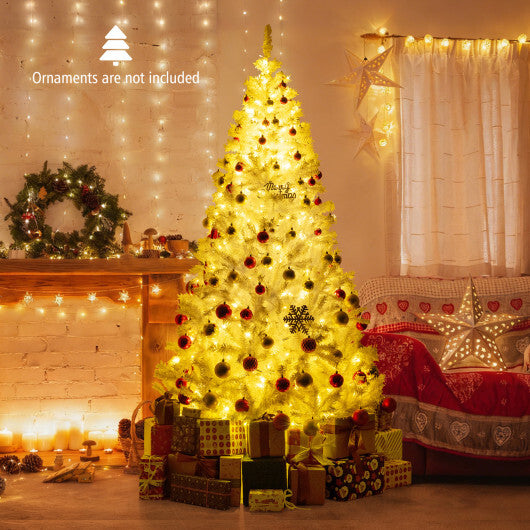 7 Feet Artificial Christmas Tree Hinged Pre-Lit Xmas Tree with 11 Lighting Modes - Color: White - Size: 7.5 ft