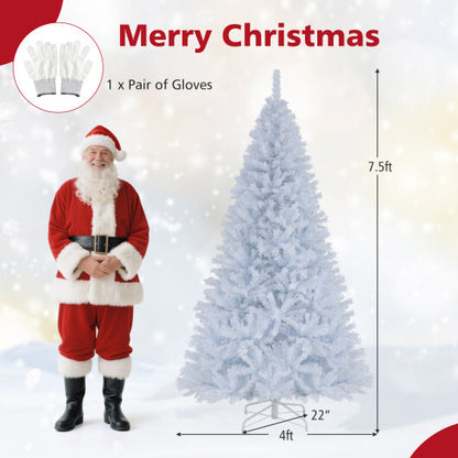 7 Feet Artificial Christmas Tree Hinged Pre-Lit Xmas Tree with 11 Lighting Modes - Color: White - Size: 7.5 ft