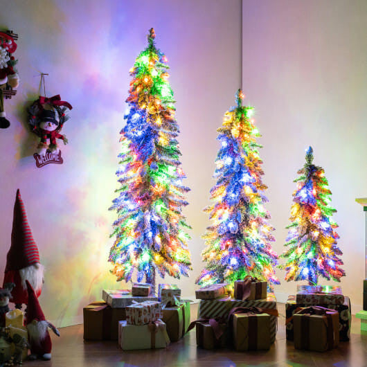 Artificial Christmas Tree Set of 3 with Snow-flocked Branch Tips-1