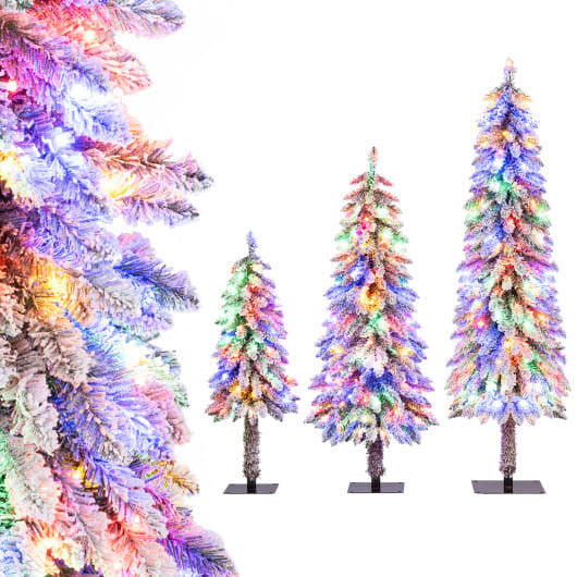 Artificial Christmas Tree Set of 3 with Snow-flocked Branch Tips-2