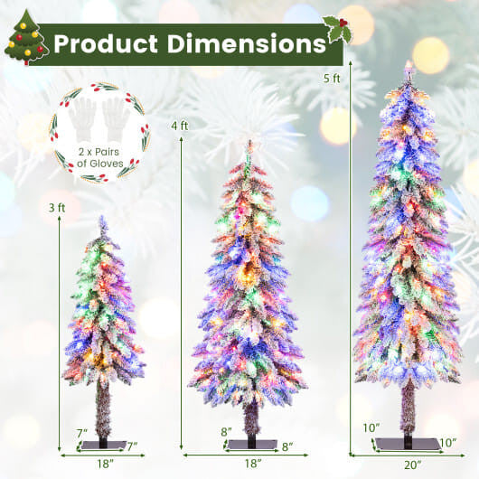Artificial Christmas Tree Set of 3 with Snow-flocked Branch Tips-3