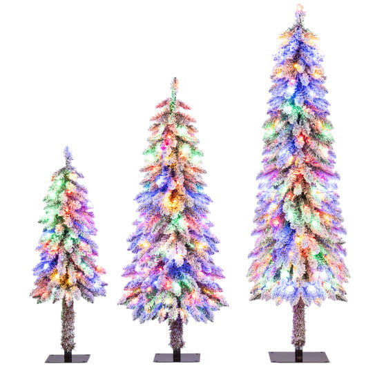 Artificial Christmas Tree Set of 3 with Snow-flocked Branch Tips-4