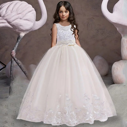 Christmas Girls Long Bridesmaid Dress Elegant Kids Clothes Children Wedding Formal Party Princess Evening 10 12 Years Vestidos